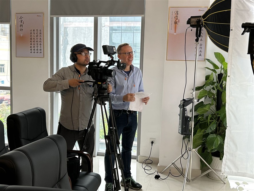 Shanghai office shoot with camera and lighting setup